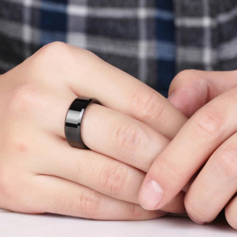 Flat Band Sterling Black Rings